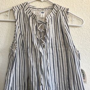 old navy striped dress with lace up detail XS
